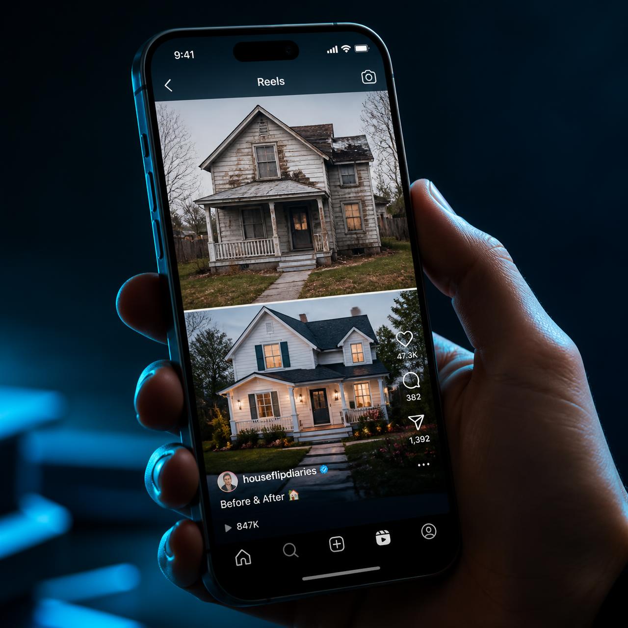 Example viral Instagram Reel produced and deployed for a DGC client, showing 847K views and 47K likes